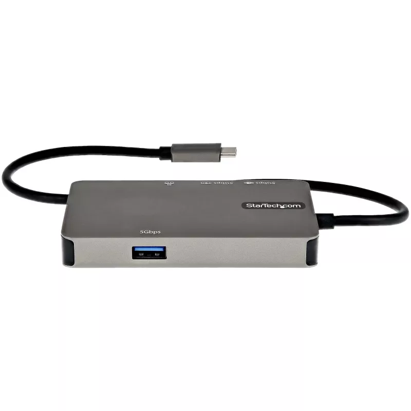 StarTech.com Adapter wieloportowy USB-C – USB-C do 4K 30Hz HDMI lub 1080p VGA – Mini stacja dokująca USB Type-C z przesyłem mocy Power Delivery 100 W, 3-portowy hub USB 5 Gb/s, GbE – 12 cali (30 cm) dołączony kabel