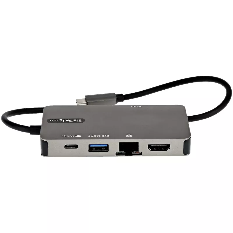StarTech.com Adapter wieloportowy USB-C – USB-C do 4K 30Hz HDMI lub 1080p VGA – Mini stacja dokująca USB Type-C z przesyłem mocy Power Delivery 100 W, 3-portowy hub USB 5 Gb/s, GbE – 12 cali (30 cm) dołączony kabel