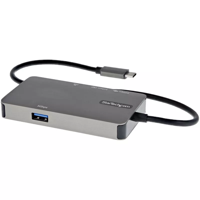 StarTech.com Adapter wieloportowy USB-C – USB-C do 4K 30Hz HDMI lub 1080p VGA – Mini stacja dokująca USB Type-C z przesyłem mocy Power Delivery 100 W, 3-portowy hub USB 5 Gb/s, GbE – 12 cali (30 cm) dołączony kabel