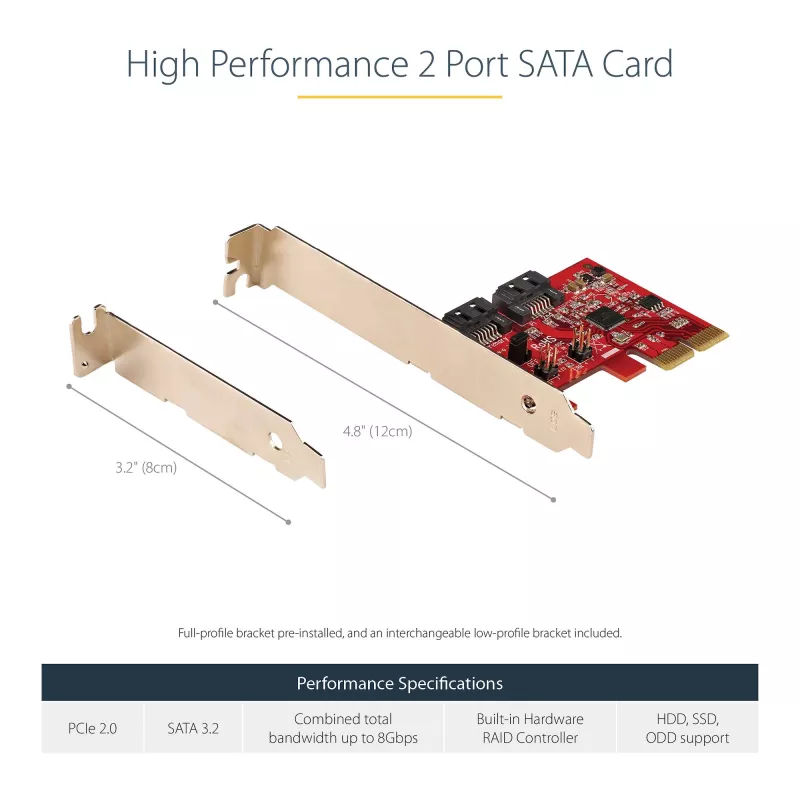 Karta PCIe SATA StarTech.com – 2-portowa karta rozszerzeń PCIe SATA – 6 Gb/s – pełny/niski profil – adapter/kontroler PCI Express na SATA – ASM1062R SATA RAID – konwerter PCIe na SATA