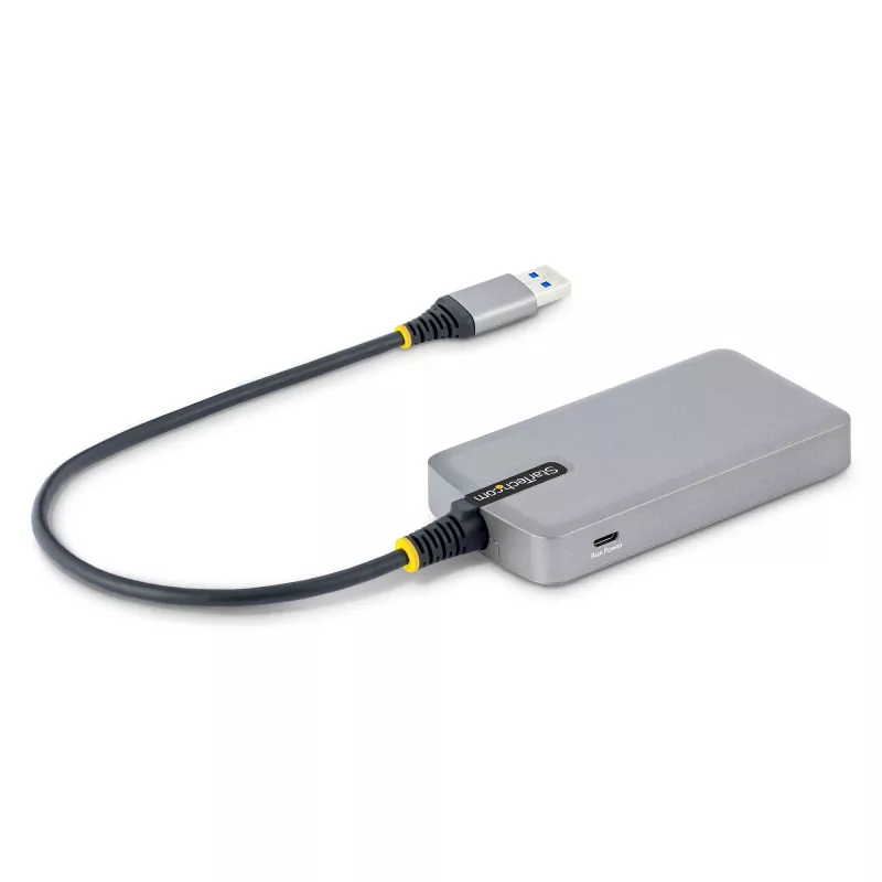 Koncentrator USB 3-Portowy StarTech.com z Ethernetem - 3x porty USB-A - Gigabit Ethernet (RJ-45) - USB 3.0 5Gbps - Zasilany z magistrali - Kabel o długości 1 stopy (30 cm) - Przenośny adapter koncentratora USB do laptopa z GbE