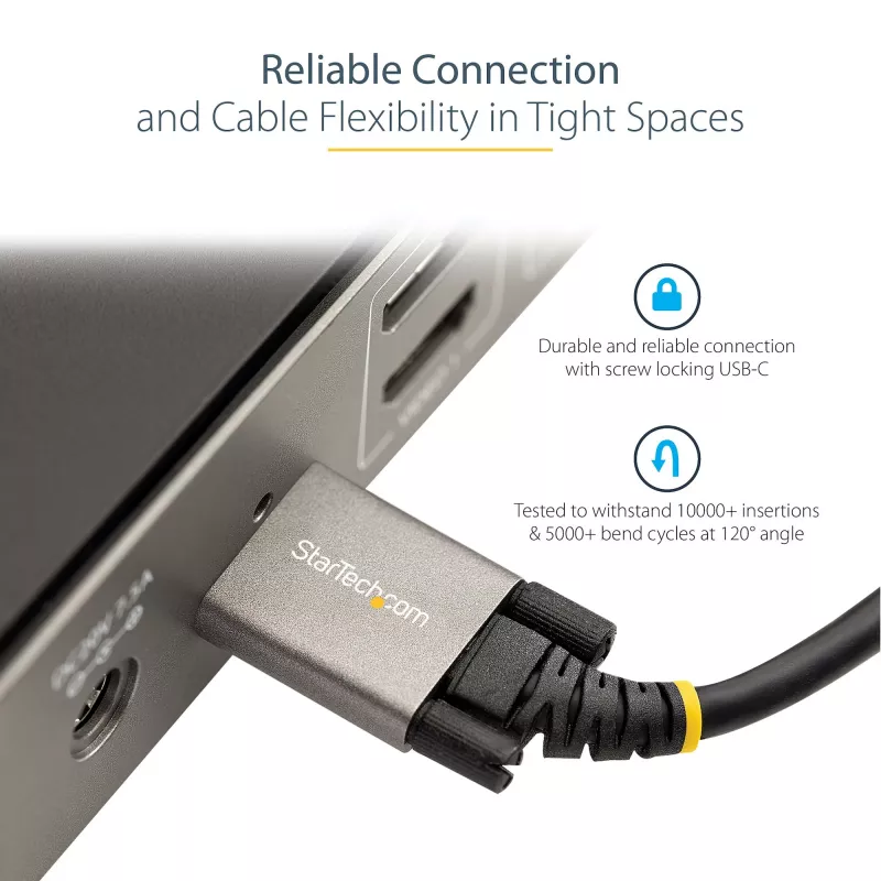 StarTech.com 3ft (1m) Side Screw Locking USB C kabel 10Gbps - USB-IF Certified USB-C kabel - USB 3.1/3.2 Gen 2 Type-C kabel - 100W (5A) Power Delivery Charging, DP Alt Mode - Dual Screw Lock - USB-C Cord Charge/Sync