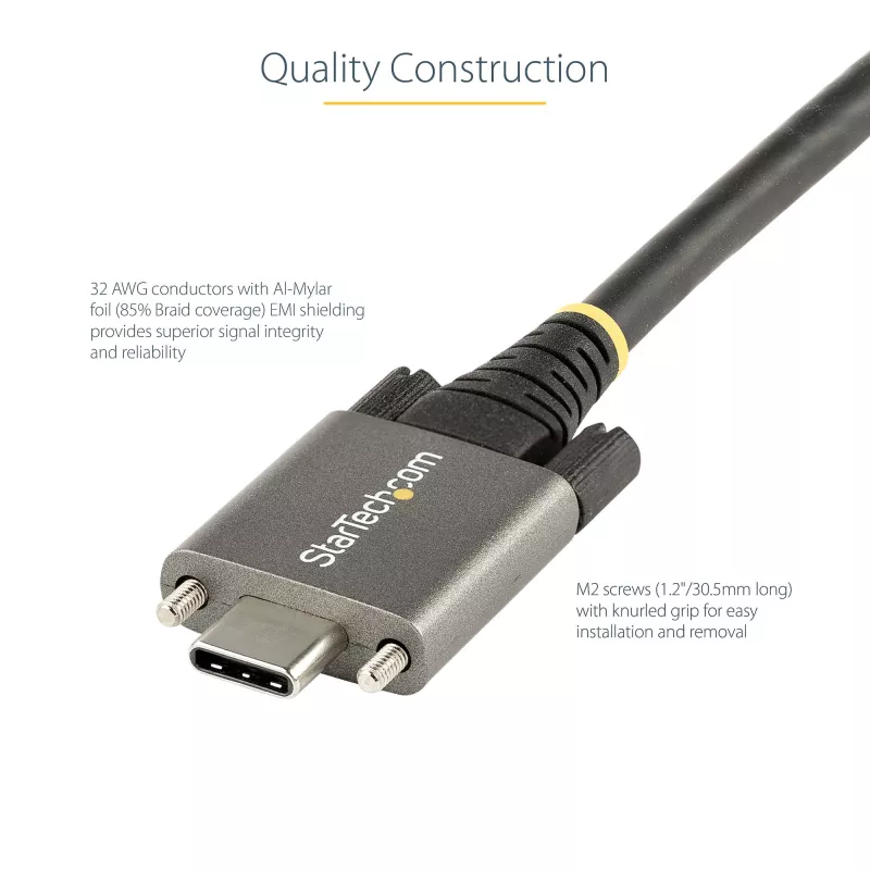 StarTech.com 3ft (1m) Side Screw Locking USB C kabel 10Gbps - USB-IF Certified USB-C kabel - USB 3.1/3.2 Gen 2 Type-C kabel - 100W (5A) Power Delivery Charging, DP Alt Mode - Dual Screw Lock - USB-C Cord Charge/Sync