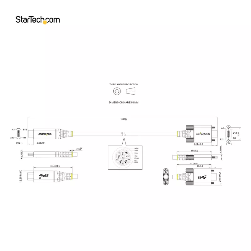 StarTech.com 3ft (1m) Side Screw Locking USB C kabel 10Gbps - USB-IF Certified USB-C kabel - USB 3.1/3.2 Gen 2 Type-C kabel - 100W (5A) Power Delivery Charging, DP Alt Mode - Dual Screw Lock - USB-C Cord Charge/Sync