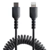StarTech.com 1m (3ft) USB C to Lightning kabel, MFi Certified, Coiled iPhone Charger kabel, Czarny, Durable TPE Jacket Aramid Fiber, Heavy Duty Coil Lightning kabel