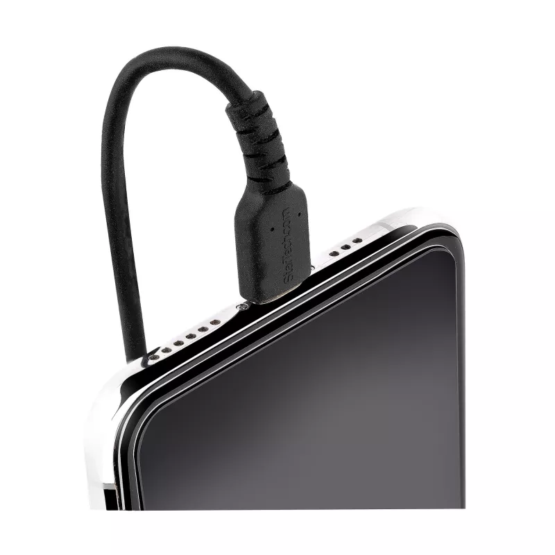 StarTech.com 1m (3ft) USB C to Lightning kabel, MFi Certified, Coiled iPhone Charger kabel, Czarny, Durable TPE Jacket Aramid Fiber, Heavy Duty Coil Lightning kabel