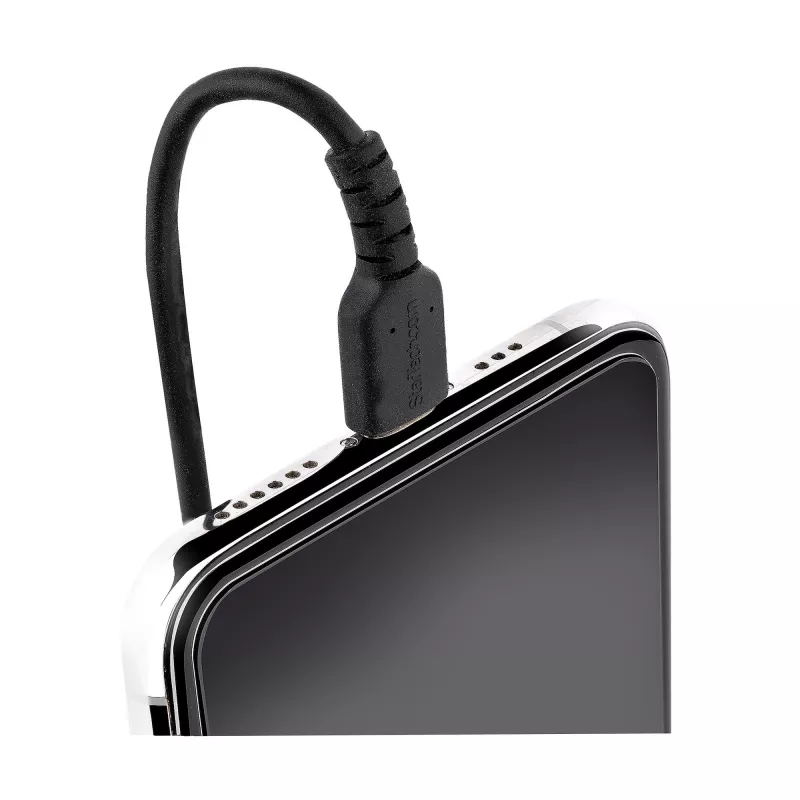 StarTech.com 1m (3ft) USB C to Lightning kabel, MFi Certified, Coiled iPhone Charger kabel, Czarny, Durable TPE Jacket Aramid Fiber, Heavy Duty Coil Lightning kabel