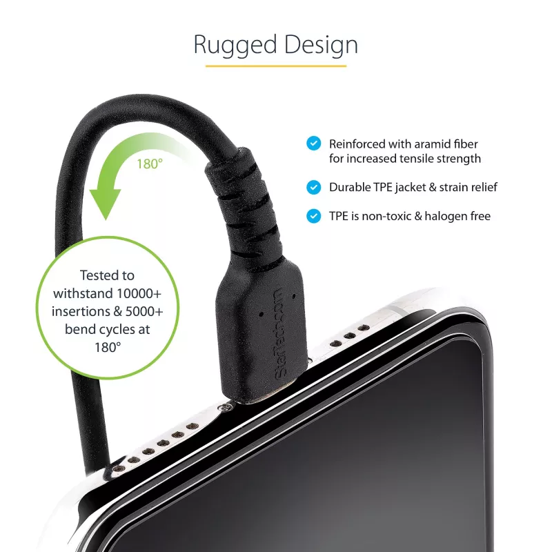 StarTech.com 1m (3ft) USB C to Lightning kabel, MFi Certified, Coiled iPhone Charger kabel, Czarny, Durable TPE Jacket Aramid Fiber, Heavy Duty Coil Lightning kabel