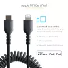StarTech.com 1m (3ft) USB C to Lightning kabel, MFi Certified, Coiled iPhone Charger kabel, Czarny, Durable TPE Jacket Aramid Fiber, Heavy Duty Coil Lightning kabel