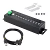 StarTech.com 10-portowy przemysłowy koncentrator USB 2.0, wytrzymały hub USB z ochroną ESD poziom 4, hub USB-A do montażu na szynie DIN/ścianie/biurku, ekspander portów USB z blokowanymi portami, wieloportowy hub USB