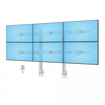 StarTech.com Uchwyt biurkowy na sześć monitorów z poprzeczką, do ekranów komputerowych do 32 cali, maks. 17,6 funta (8 kg) każdy, podwójna kolumna, zacisk C/przelotka, regulacja wysokości