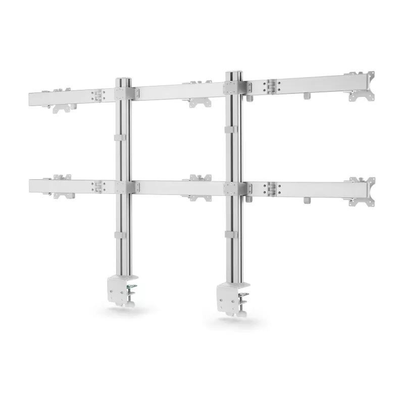 StarTech.com Uchwyt biurkowy na sześć monitorów z poprzeczką, do ekranów komputerowych do 32 cali, maks. 17,6 funta (8 kg) każdy, podwójna kolumna, zacisk C/przelotka, regulacja wysokości