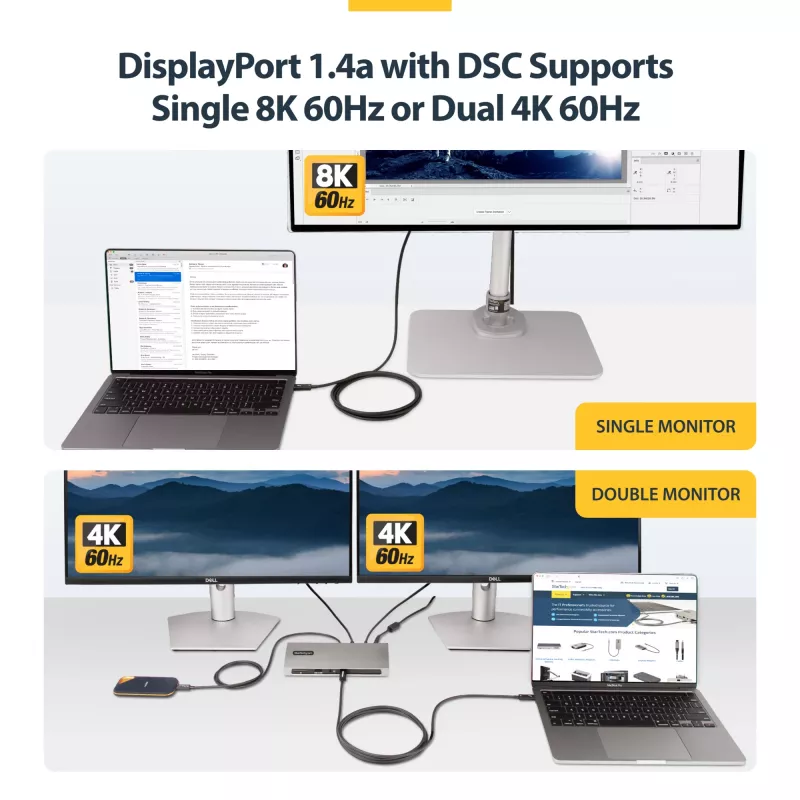 StarTech.com Aktywny kabel Thunderbolt 4, 2 m, 40 Gb/s, zasilanie 100 W, wideo 4K/8K, certyfikat Intel – kompatybilny z USB4/Thunderbolt 4/USB 3.2/USB-C/DisplayPort/Thunderbolt 3
