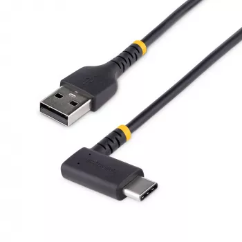 StarTech.com Kabel USB A na C 6in (15cm) z kątem prostym – Wytrzymały kabel USB-C szybkiego ładowania – Czarny USB 2.0 A na Type-C – Wzmocniony włóknem aramidowym – 3A – Krótki przewód ładujący USB
