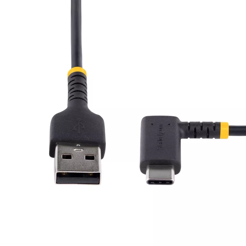 StarTech.com Kabel USB A na C 6in (15cm) z kątem prostym – Wytrzymały kabel USB-C szybkiego ładowania – Czarny USB 2.0 A na Type-C – Wzmocniony włóknem aramidowym – 3A – Krótki przewód ładujący USB
