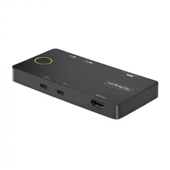 StarTech.com 2-Portowy Przełącznik KVM USB-C, Pojedynczy Monitor HDMI 4K 60Hz, Dwa Porty Przesyłu Mocy 100W, Zasilany z Magistrali, Kompatybilny z USB Type-C/USB4/Thunderbolt 3/4 - Kompaktowa Obudowa