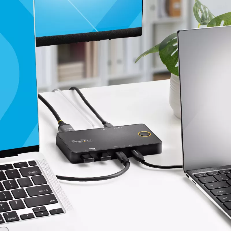StarTech.com 2-Portowy Przełącznik KVM USB-C, Pojedynczy Monitor HDMI 4K 60Hz, Dwa Porty Przesyłu Mocy 100W, Zasilany z Magistrali, Kompatybilny z USB Type-C/USB4/Thunderbolt 3/4 - Kompaktowa Obudowa