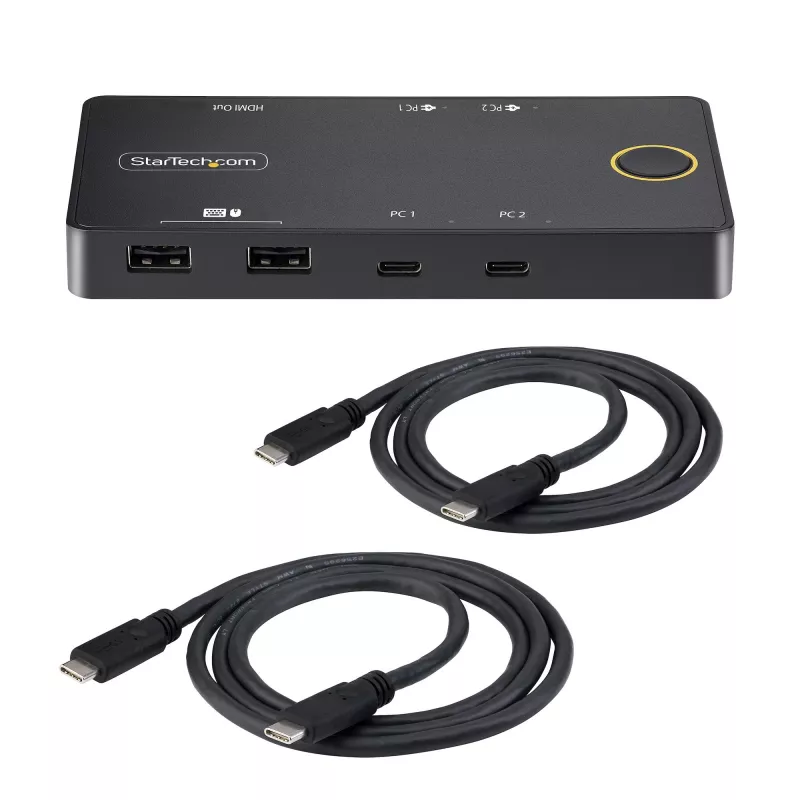 StarTech.com 2-Portowy Przełącznik KVM USB-C, Pojedynczy Monitor HDMI 4K 60Hz, Dwa Porty Przesyłu Mocy 100W, Zasilany z Magistrali, Kompatybilny z USB Type-C/USB4/Thunderbolt 3/4 - Kompaktowa Obudowa