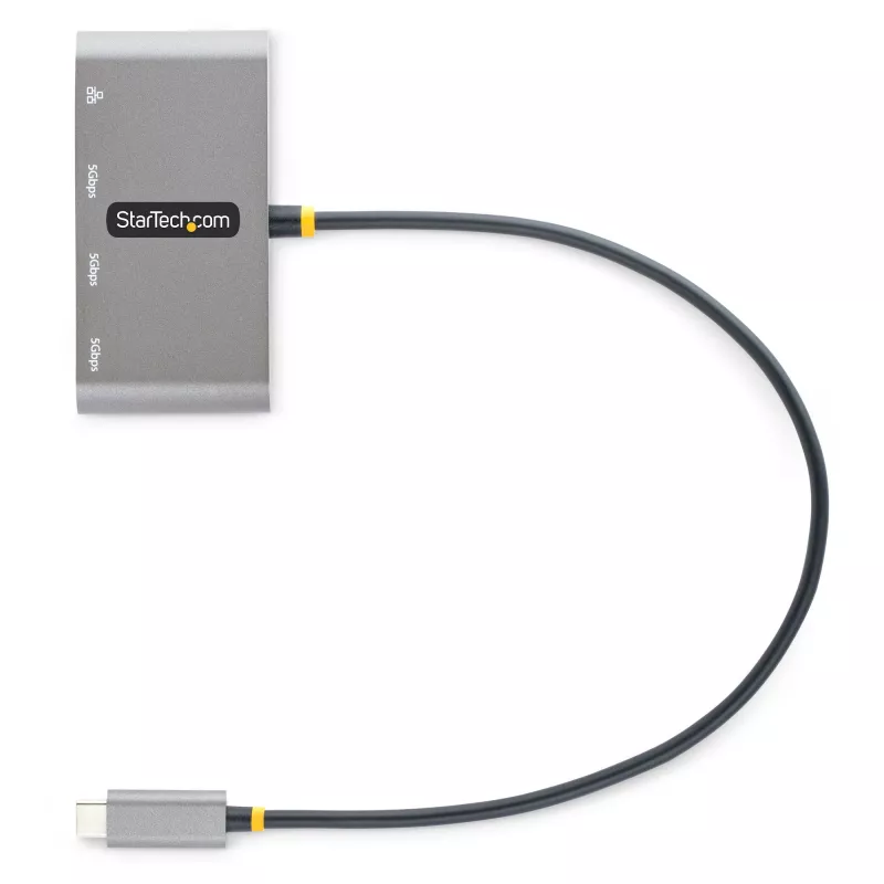 StarTech.com 3-portowy hub USB-C z Ethernetem - 3x USB-A - Gigabit Ethernet - USB 3.0 5 Gb/s - zasilany z magistrali - wbudowany kabel hosta USB-C o długości 30 cm - GbE - przenośny hub USB-C na USB-A