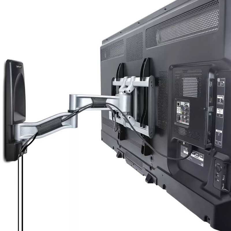 Artykulacyjny uchwyt ścienny do telewizora StarTech.com, uchwyt ścienny VESA, obsługa telewizorów 26–65 cali/99 lb/płaskich/zakrzywionych, chowany niskoprofilowy uchwyt ścienny do telewizora, regulowany narożny uchwyt ścienny do telewizora