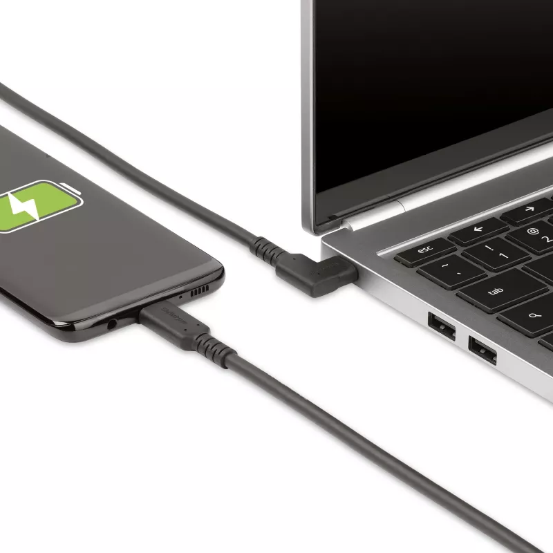 StarTech.com 1,6 stopy (50 cm) wytrzymały kabel USB-C z wtykiem kątowym, USB 3.2 Gen 2 (10 Gb/s), w pełni funkcjonalny kabel do przesyłania danych USB C do C, 4K 60 Hz DP Alt Mode, dostarczanie mocy 100 W - kabel USB typu C z wtykiem pod kątem 90°
