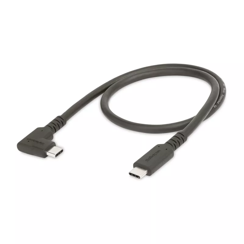StarTech.com 1,6 stopy (50 cm) wytrzymały kabel USB-C z wtykiem kątowym, USB 3.2 Gen 2 (10 Gb/s), w pełni funkcjonalny kabel do przesyłania danych USB C do C, 4K 60 Hz DP Alt Mode, dostarczanie mocy 100 W - kabel USB typu C z wtykiem pod kątem 90°