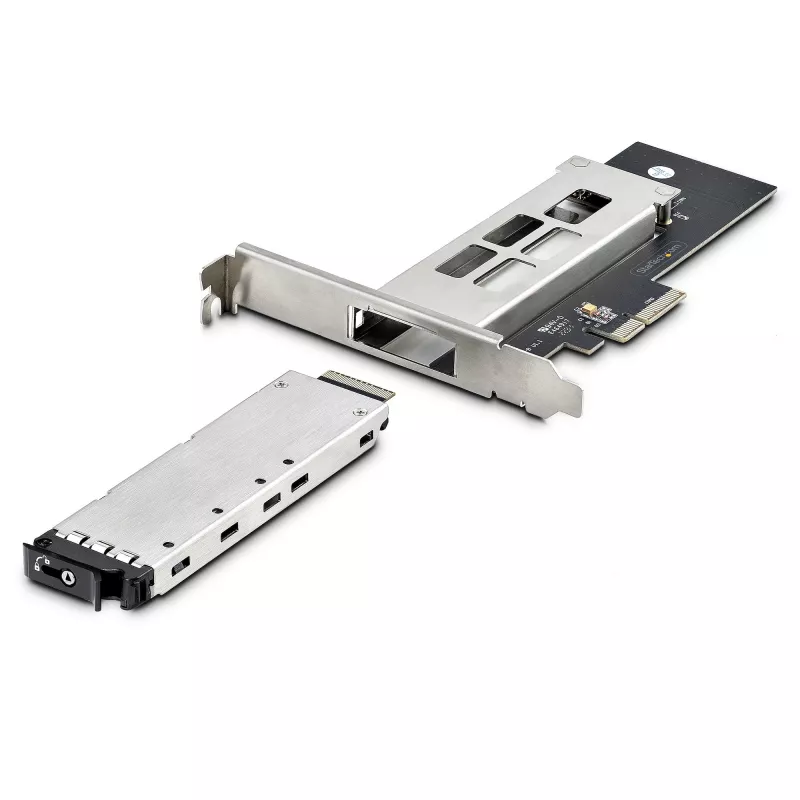 StarTech.com M.2 NVMe SSD do PCIe x4 Mobilna kieszeń/Backplane z wyjmowaną tacką do gniazda rozszerzeń PCI Express, beznarzędziowa instalacja, zatoka na napęd z hot-swap PCIe 4.0/3.0, zamek na klucz - 2 klucze w zestawie