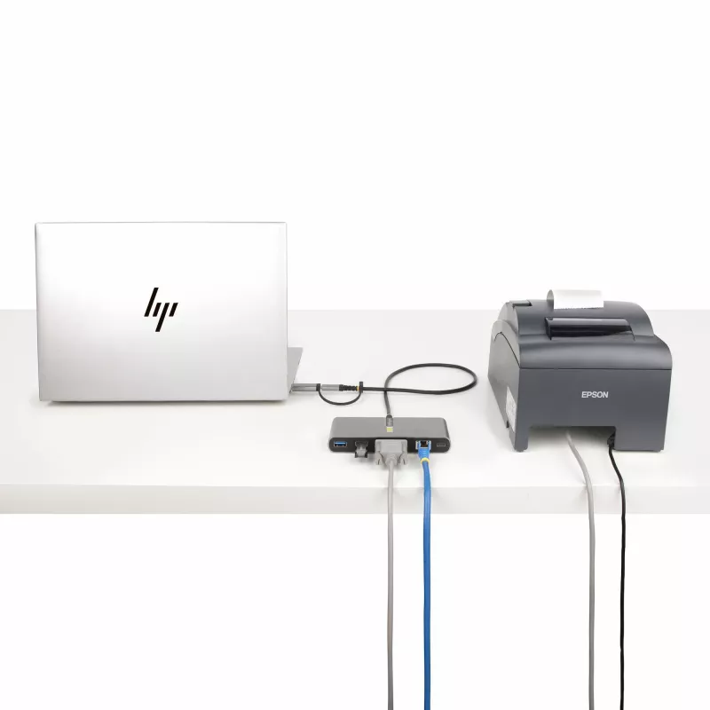 StarTech.com 2-portowy hub USB-C z Ethernetem i RS-232, dołączona przejściówka USB-C na USB-A, 100 W PD Pass-Through, 2x USB-A 5 Gb/s, Gigabit Ethernet, RS232 szeregowy (FTDI)
