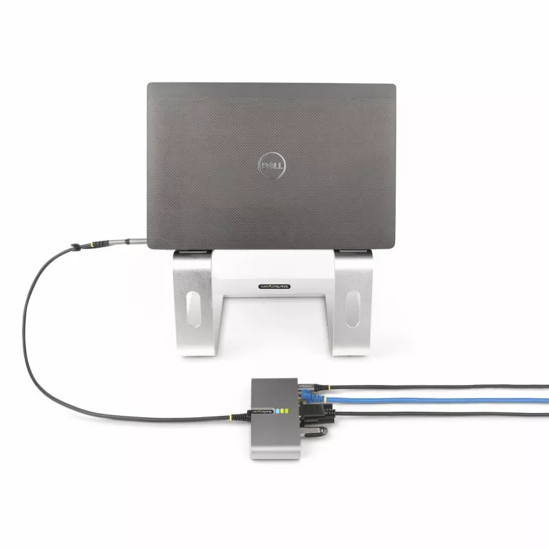 StarTech.com 2-portowy hub USB-C z Ethernetem i RS-232, dołączona przejściówka USB-C na USB-A, 100 W PD Pass-Through, 2x USB-A 5 Gb/s, Gigabit Ethernet, RS232 szeregowy (FTDI)