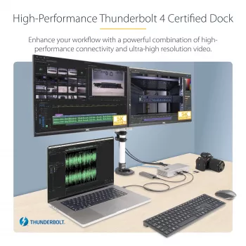 StarTech.com Uniwersalna stacja dokująca USB4 i Thunderbolt 4, poczwórny wyświetlacz w systemie Windows, podwójny wyświetlacz w MacBooku, stacja dokująca HDMI DP z ładowaniem laptopa 98 W