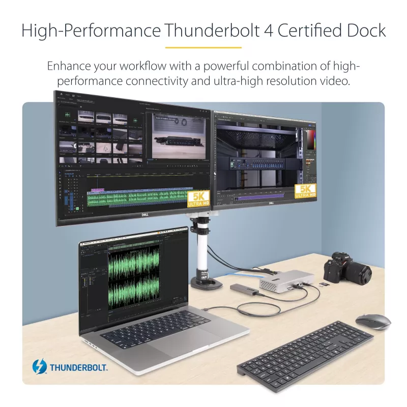 StarTech.com Uniwersalna stacja dokująca USB4 i Thunderbolt 4, poczwórny wyświetlacz w systemie Windows, podwójny wyświetlacz w MacBooku, stacja dokująca HDMI DP z ładowaniem laptopa 98 W