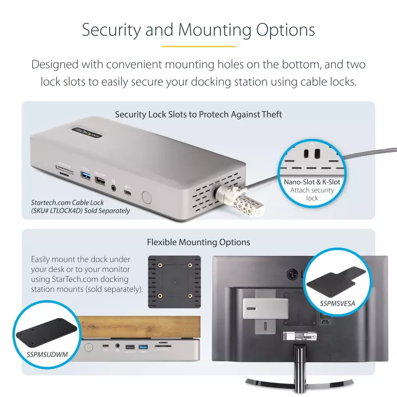 StarTech.com Uniwersalna stacja dokująca USB4 i Thunderbolt 4, poczwórny wyświetlacz w systemie Windows, podwójny wyświetlacz w MacBooku, stacja dokująca HDMI DP z ładowaniem laptopa 98 W