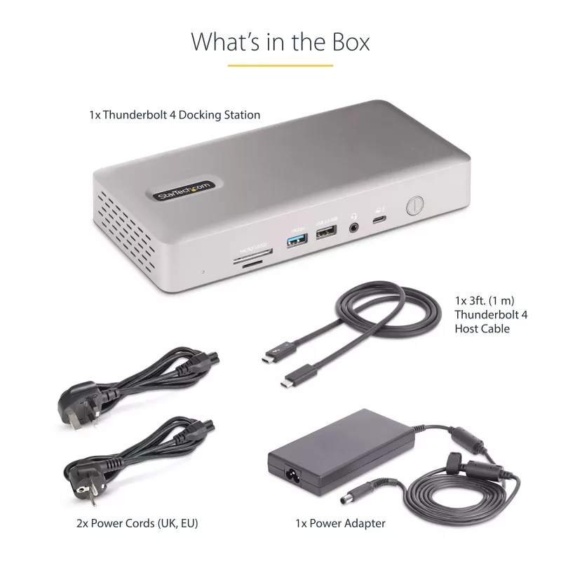 StarTech.com Uniwersalna stacja dokująca USB4 i Thunderbolt 4, poczwórny wyświetlacz w systemie Windows, podwójny wyświetlacz w MacBooku, stacja dokująca HDMI DP z ładowaniem laptopa 98 W
