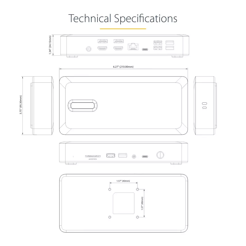 StarTech.com Uniwersalna stacja dokująca USB4 i Thunderbolt 4, poczwórny wyświetlacz w systemie Windows, podwójny wyświetlacz w MacBooku, stacja dokująca HDMI DP z ładowaniem laptopa 98 W