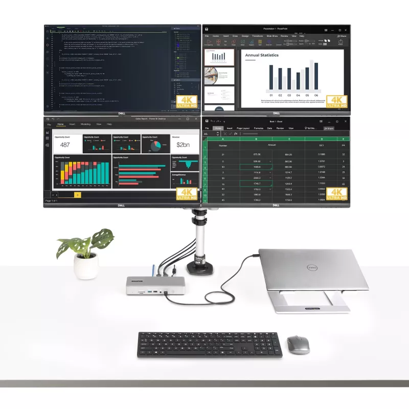 StarTech.com Uniwersalna stacja dokująca USB4 i Thunderbolt 4, poczwórny wyświetlacz w systemie Windows, podwójny wyświetlacz w MacBooku, stacja dokująca HDMI DP z ładowaniem laptopa 98 W
