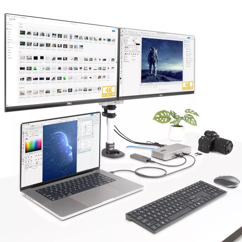StarTech.com Uniwersalna stacja dokująca USB4 i Thunderbolt 4, poczwórny wyświetlacz w systemie Windows, podwójny wyświetlacz w MacBooku, stacja dokująca HDMI DP z ładowaniem laptopa 98 W