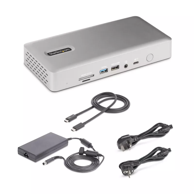 StarTech.com Uniwersalna stacja dokująca USB4 i Thunderbolt 4, poczwórny wyświetlacz w systemie Windows, podwójny wyświetlacz w MacBooku, stacja dokująca HDMI DP z ładowaniem laptopa 98 W