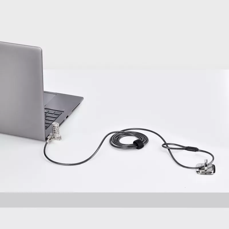 Uniwersalna linka zabezpieczająca StarTech.com do laptopa, 2 m, kompatybilna z Noble Wedge®/Nano/K-Slot; linka z zamkiem szyfrowym bez klucza, antykradzieżowa, odporna na przecięcie, stalowa