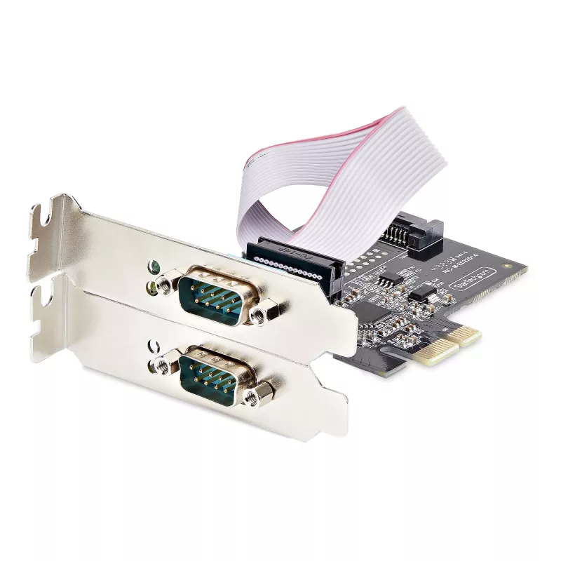 StarTech.com 2-portowa karta szeregowa PCIe, dwuportowa karta szeregowa PCI Express na RS232/RS422/RS485 (DB9), w zestawie niskoprofilowe wsporniki, 16C1050 UART, Windows/Linux, zgodność z TAA - ochrona ESD poziomu 4