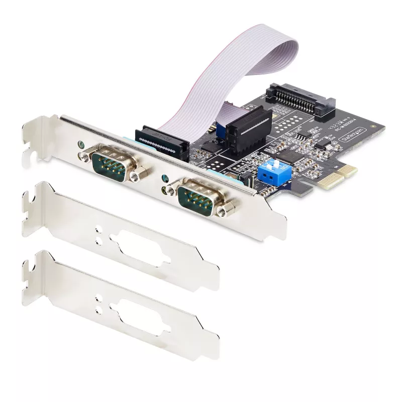StarTech.com 2-portowa karta szeregowa PCIe, dwuportowa karta szeregowa PCI Express na RS232/RS422/RS485 (DB9), w zestawie niskoprofilowe wsporniki, 16C1050 UART, Windows/Linux, zgodność z TAA - ochrona ESD poziomu 4