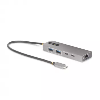 StarTech.com 3-portowy hub USB-C z Ethernetem 2,5 Gb/s i portem przelotowego zasilania 100 W Power Delivery, USB 3.2 10 Gb/s, 2x USB-A/1x USB-C, przenośny adapter USB typu C