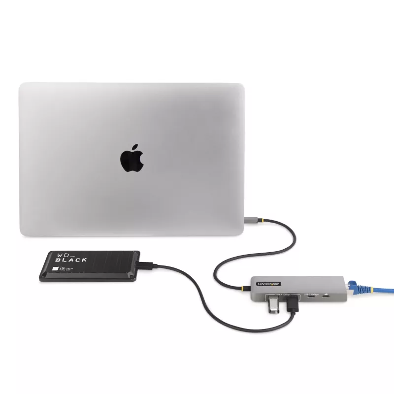 StarTech.com 3-portowy hub USB-C z Ethernetem 2,5 Gb/s i portem przelotowego zasilania 100 W Power Delivery, USB 3.2 10 Gb/s, 2x USB-A/1x USB-C, przenośny adapter USB typu C