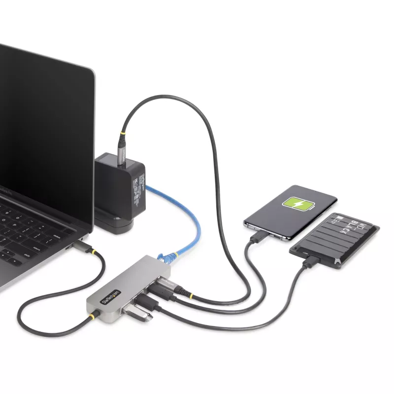 StarTech.com 3-portowy hub USB-C z Ethernetem 2,5 Gb/s i portem przelotowego zasilania 100 W Power Delivery, USB 3.2 10 Gb/s, 2x USB-A/1x USB-C, przenośny adapter USB typu C
