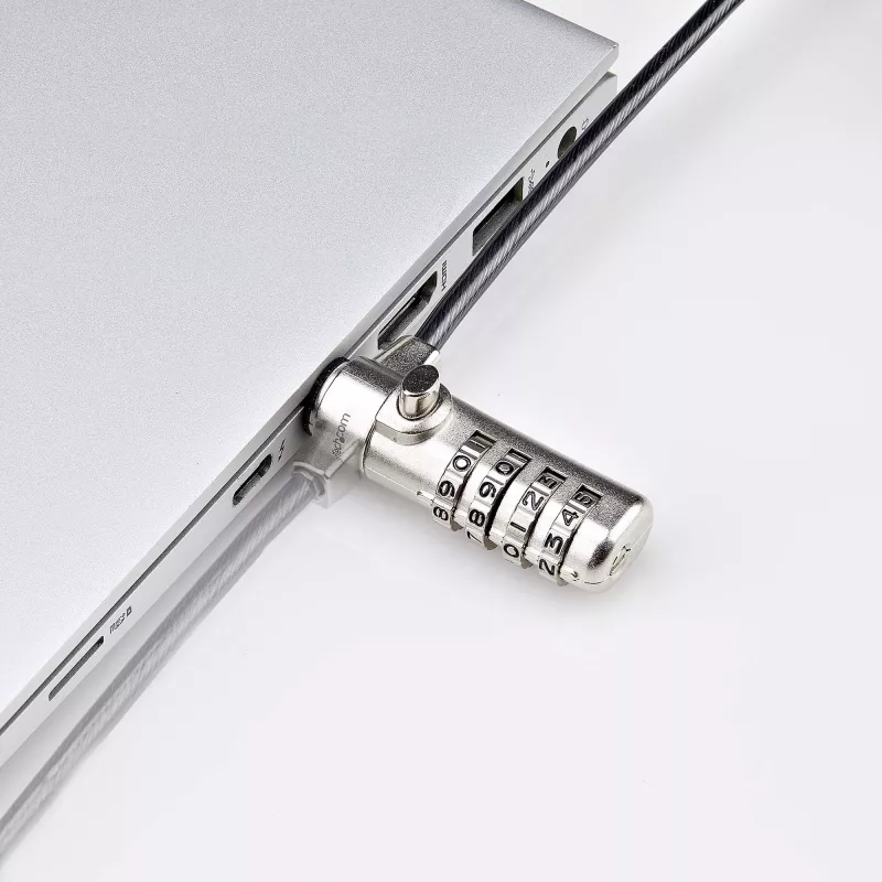 StarTech.com cienki Lock Kompatybilny z K-Slot, linka zabezpieczająca 1,5 m, zabezpieczenie antykradzieżowe biurka do laptopa/notebooka, odporna na przecięcie linka stalowa, zamek szyfrowy