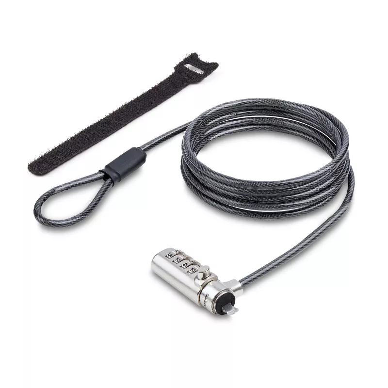 StarTech.com cienki Lock Kompatybilny z K-Slot, linka zabezpieczająca 1,5 m, zabezpieczenie antykradzieżowe biurka do laptopa/notebooka, odporna na przecięcie linka stalowa, zamek szyfrowy