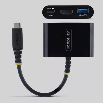 StarTech.com Adapter wieloportowy USB-C do HDMI z ładowaniem PD 140 W, HDMI 4K 60 Hz, koncentrator USB 5 Gb/s, mini stacja dokująca do MacBook / Dell / Thinkpad / HP / iPad / tabletów