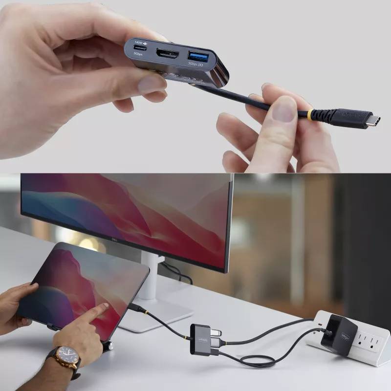 StarTech.com Adapter wieloportowy USB-C do HDMI z ładowaniem PD 140 W, HDMI 4K 60 Hz, koncentrator USB 5 Gb/s, mini stacja dokująca do MacBook / Dell / Thinkpad / HP / iPad / tabletów
