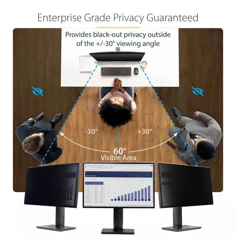 StarTech.com 24-calowa osłona prywatyzująca do monitora komputerowego 16:10, wiszący filtr akrylowy, szybka instalacja osłony bezpieczeństwa, ochraniacz ekranu monitora, kąt widzenia +/- 30°, błyszcząca