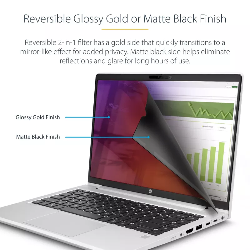 StarTech.com 14-calowy filtr prywatyzacyjny do laptopów 16:9, odwracalny filtr w kolorze złotym o zwiększonej prywatności, filtr bezpieczeństwa komputera, zdejmowalna osłona/ekran ochronny, +/- 30°