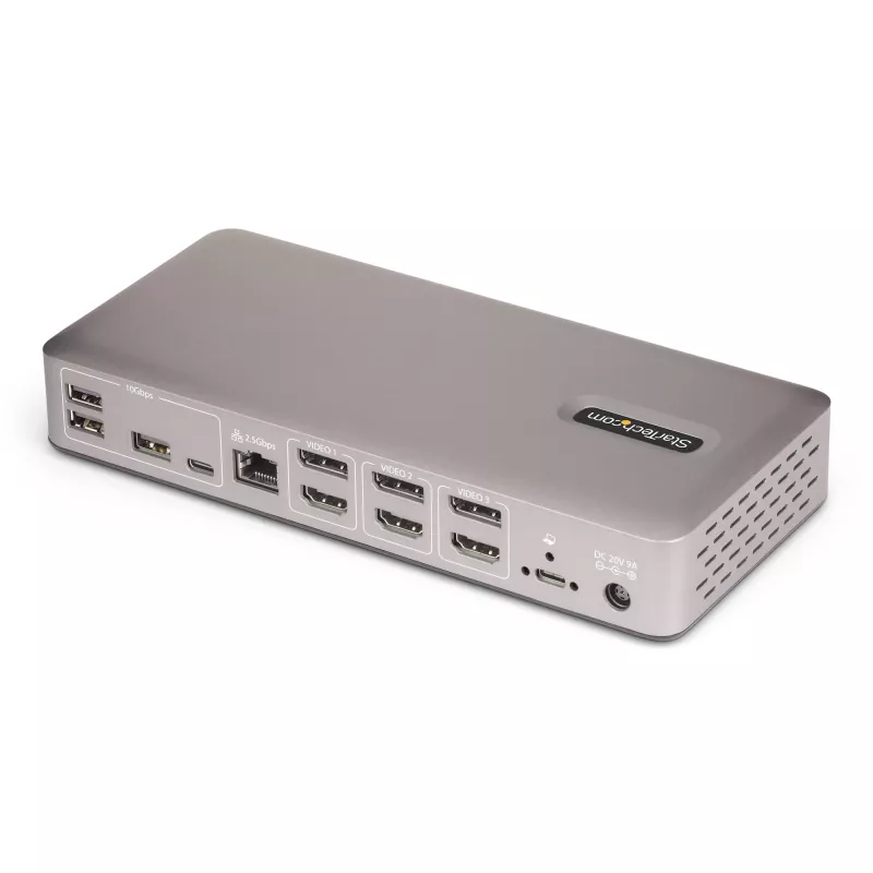 StarTech.com Stacja dokująca USB4 z potrójnym monitorem, 4K 60Hz HDMI lub DisplayPort, ładowanie laptopa 100 W, 2,5 GbE, wielomonitorowa stacja dokująca USB-C, bezsterownikowa